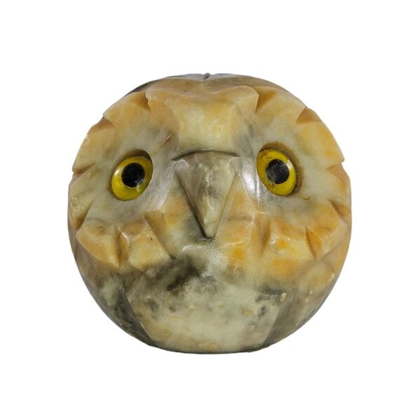 Vintage Italian Alabaster Carved Owl Figurine Stone Sculpture Italy Round Bird - Picture 1 of 7